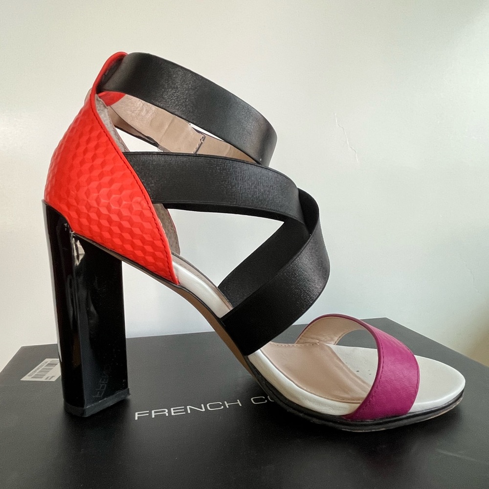 FRENCH CONNECTION FC Melody South Beach Black Designer Heels US 8 EUR 38.5